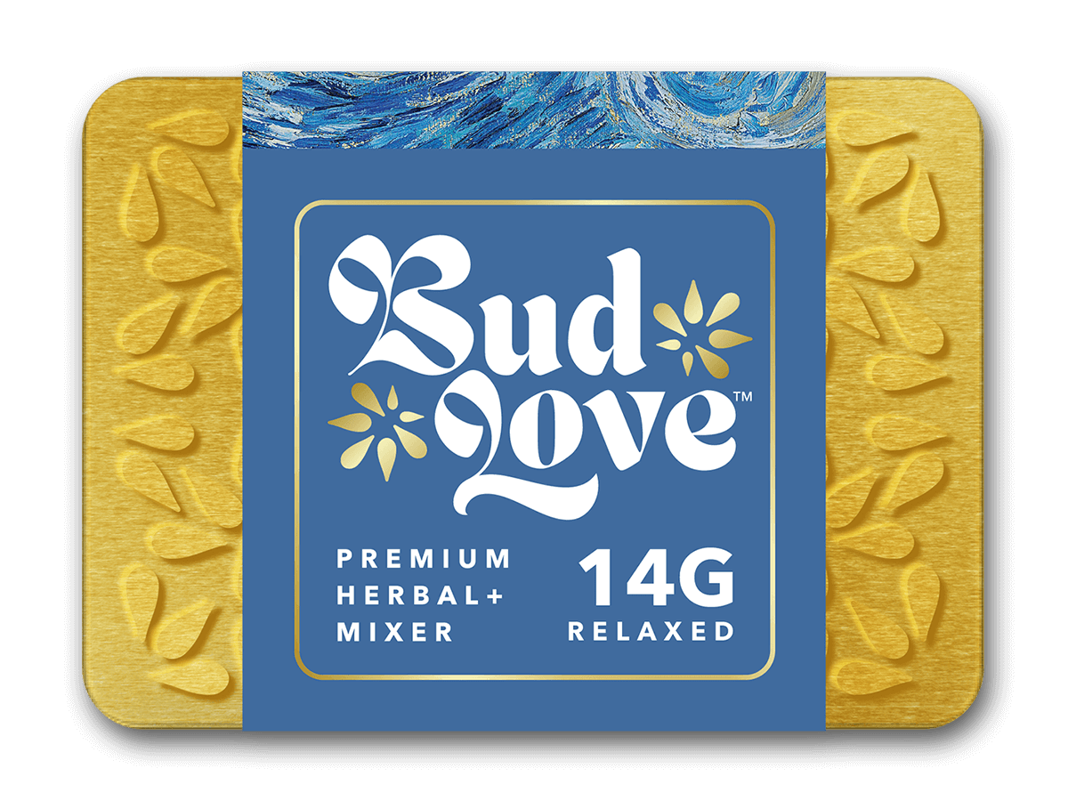 Bud Love Makes Bud Better! 14g collectable tin. Apple Scout Cookies flavor – pairs well with indica strains. Try some Premium Herbal+ Mixer today and become a Bud Lover!