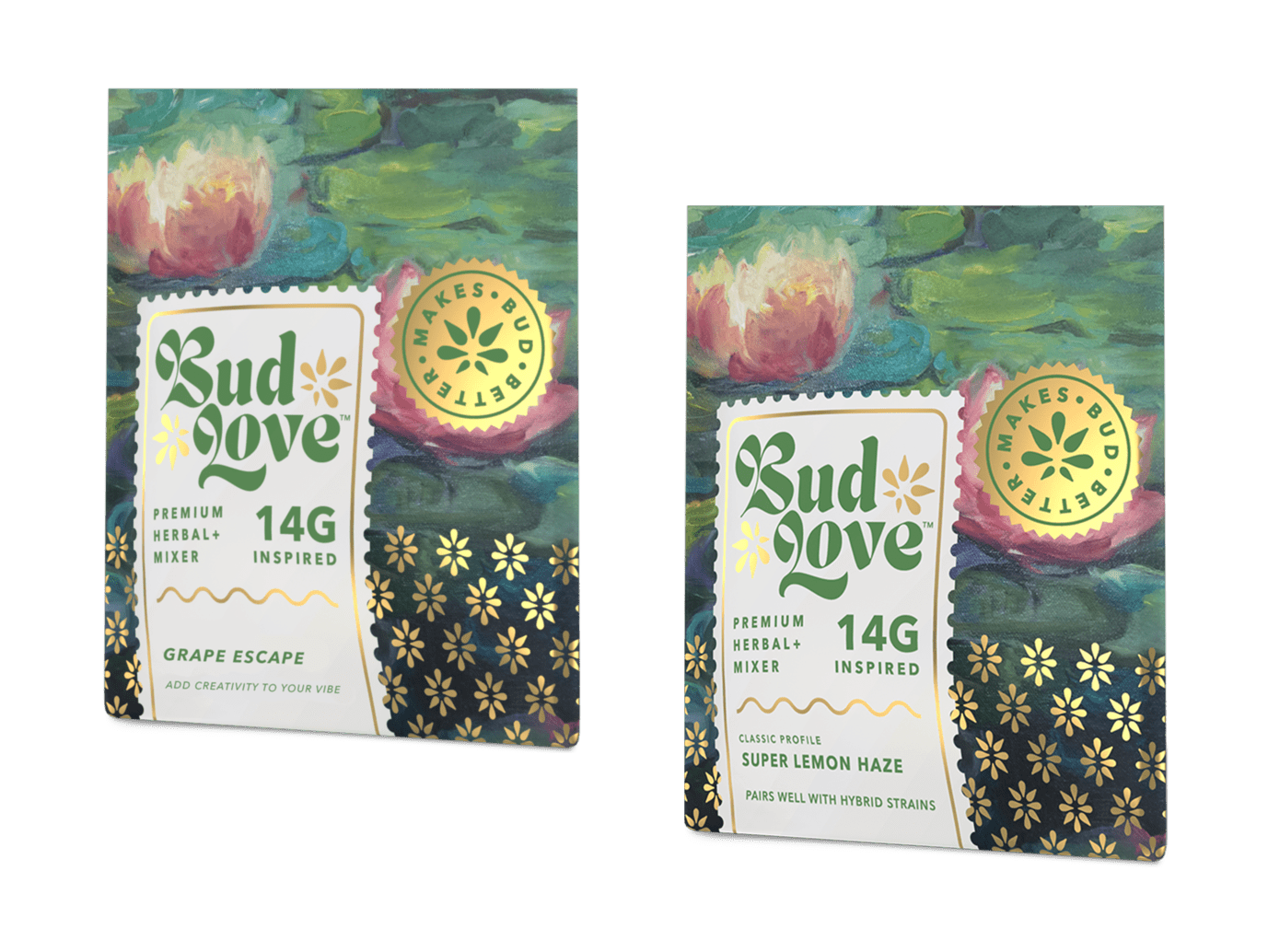 Bud Love Makes Bud Better! 2x 14g double-seal airtight pouch. Grape Escape & Super Lemon Haze – add an inspired vibe to your sesh. Try some today and become a Bud Lover!