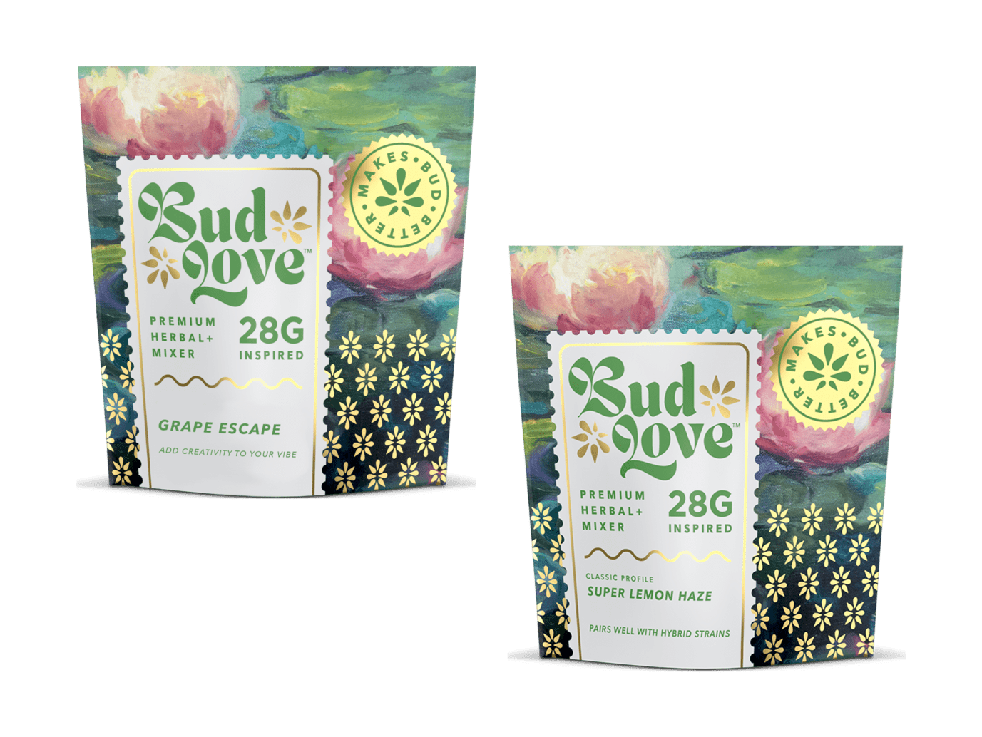 Bud Love Makes Bud Better! 2x 28g double-seal airtight pouch. Grape Escape & Super Lemon Haze – add an inspired vibe to your sesh. Try some today and become a Bud Lover!
